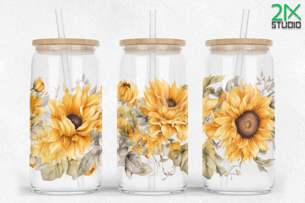 16oz Libbey Glass Can Sunflower Graphic by 21XSTUDIO · Creative Fabrica