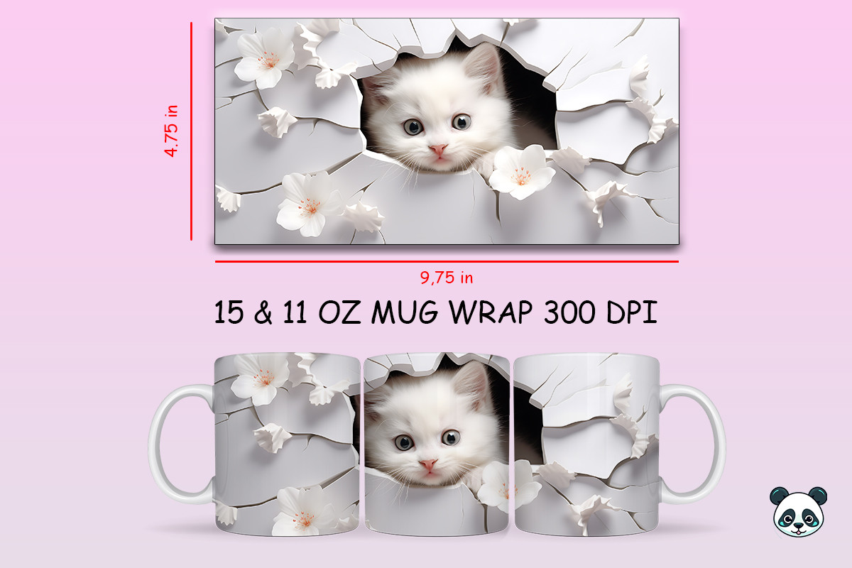 3D Cat Mug Sublimation Wrap Graphic by Pandastic · Creative Fabrica