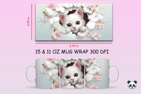 3d Cat Mug Sublimation Wrap Graphics