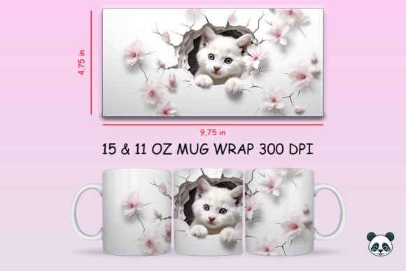 3d Cat Mug Sublimation Wrap Graphics