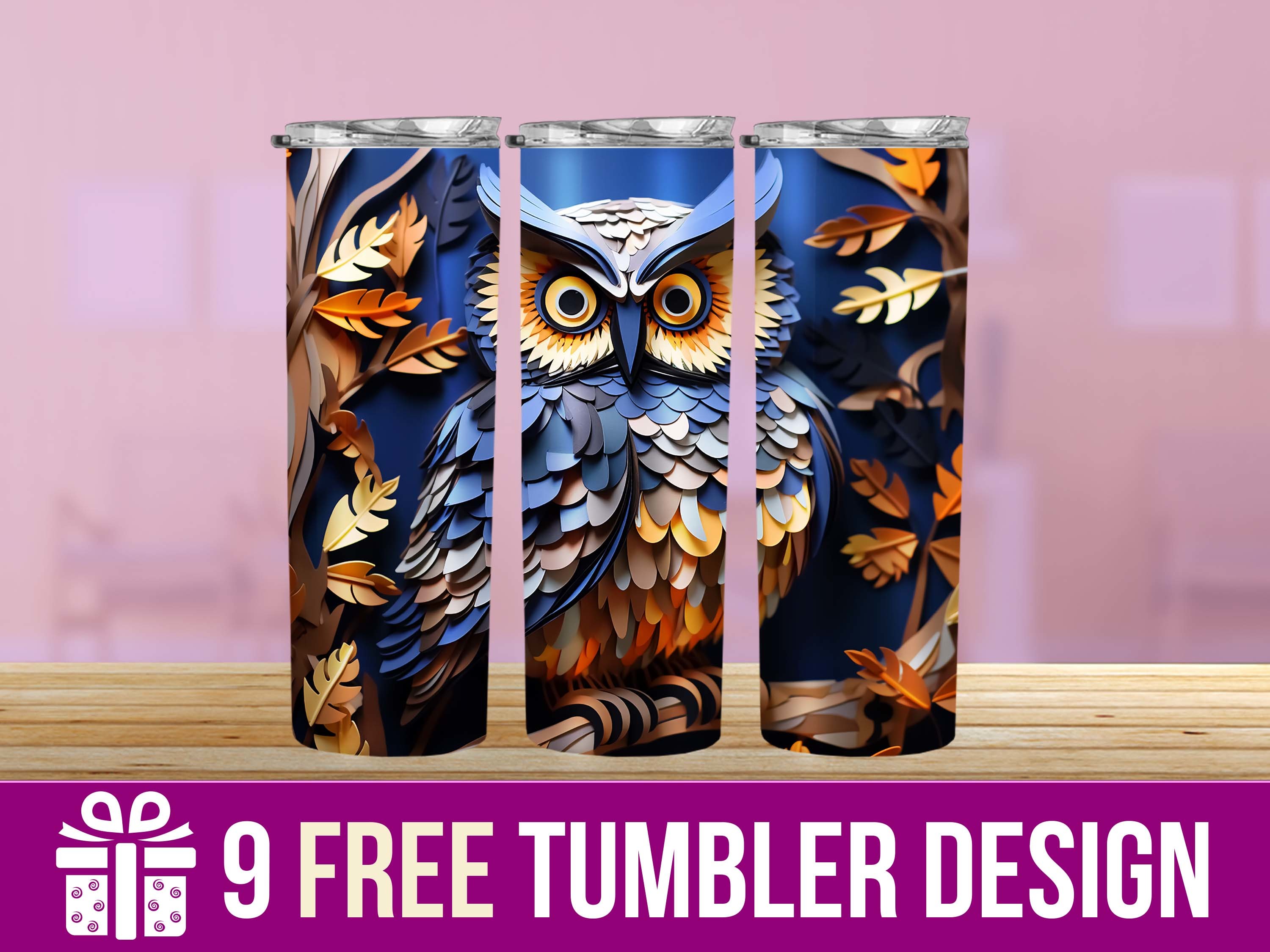 3D Owl Tumbler Wrap Designs Graphic by hassanaasi001 · Creative Fabrica