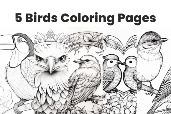 5 Coloring Pages with Realistic Birds