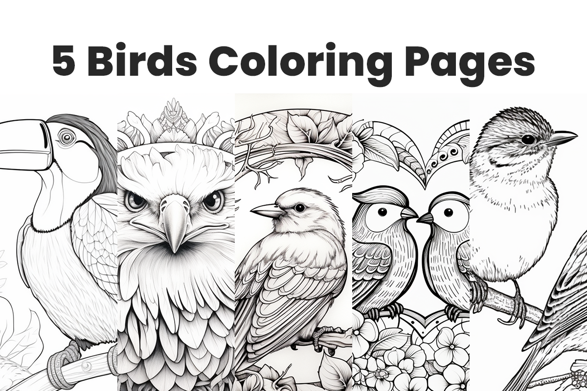 5 Coloring Pages with Realistic Birds