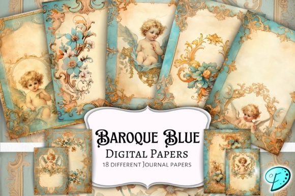 Baroque Blue Vintage Journal Papers
