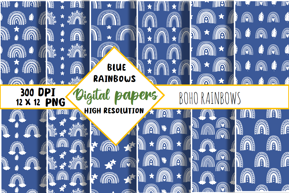 Boho Rainbow Pattern Digital Papers Graphic by LittlePerfect · Creative ...