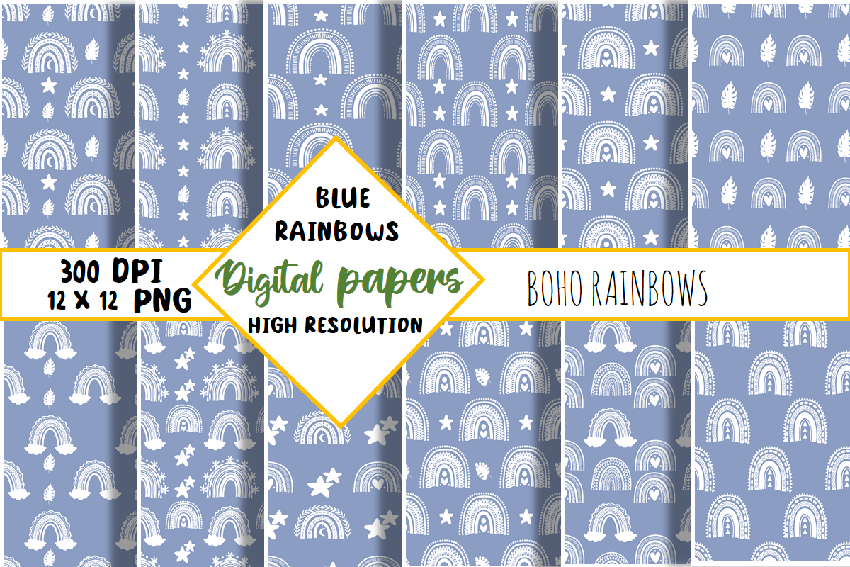 Boho Rainbow Pattern Digital Papers Graphic by LittlePerfect · Creative ...