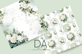 Decorative White Roses Digital Paper Set Graphic by daisyartwatercolors ...