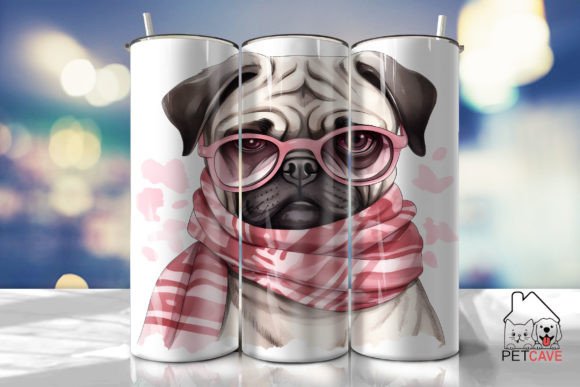 Fashion illustration pug tumbler wrap SVG for 20oz sublimation blanks and single-color vinyl