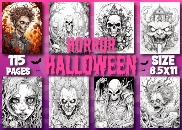 Preview of Horror Halloween Adult Coloring Pages adult coloring pages