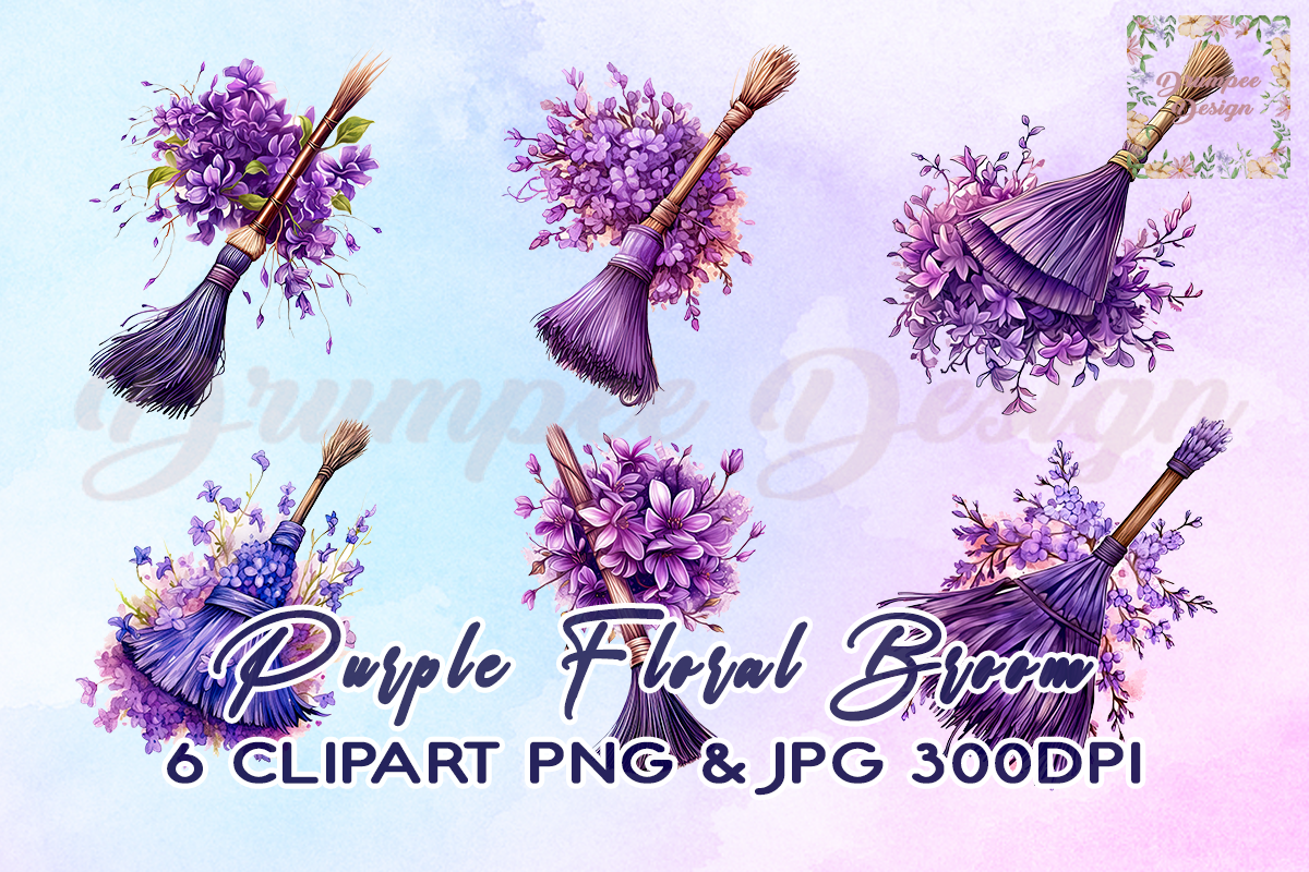 Purple Floral Broom Clipart Graphic by Drumpee Design · Creative Fabrica