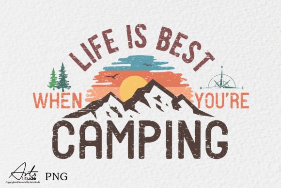 Camping mountain PNG sublimation design for 20oz tumbler and mug drinkware blanks