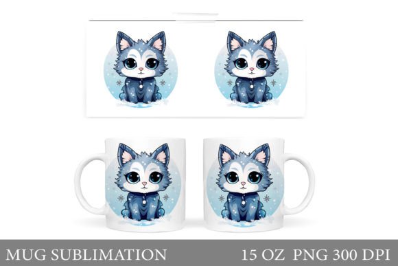 Cute Winter Cat Mug Wrap Sublimation Graphics