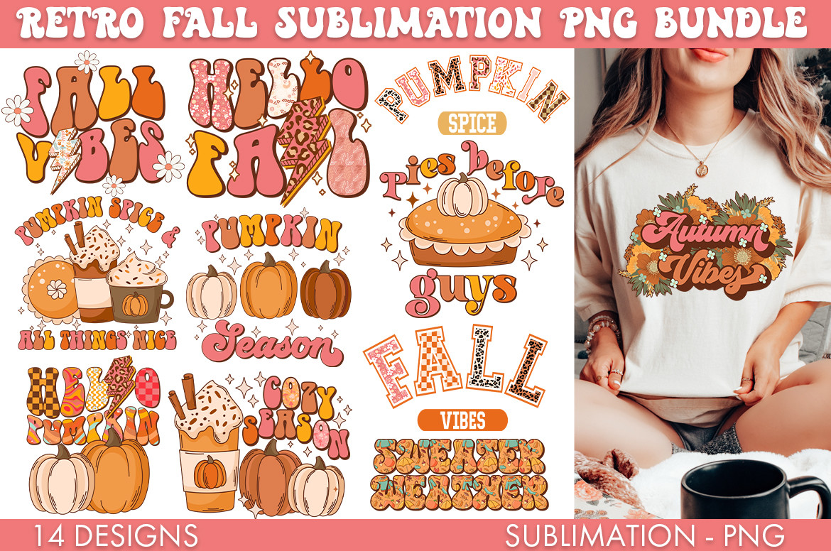 Retro Fall Sublimation PNG Bundle Graphic by freelingdesignhouse ...
