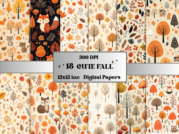 Cute Kawaii Fall Autumn Digital Paper