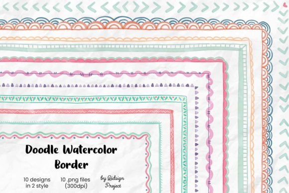 Doodle Watercolor Border, Decorative