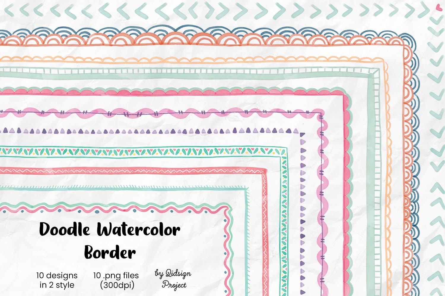 Doodle Watercolor Border, Decorative