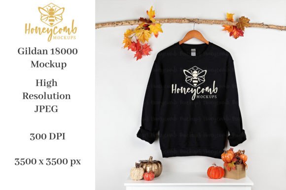 Gildan 18000 Black Sweatshirt Mockup Graphic Hoodies & Sweatshirts By Honeycomb Mockups
