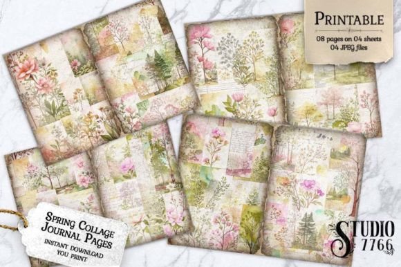 Spring Collage Junk Journal Pages Grafica Generati dall’IA Di Studio 7766