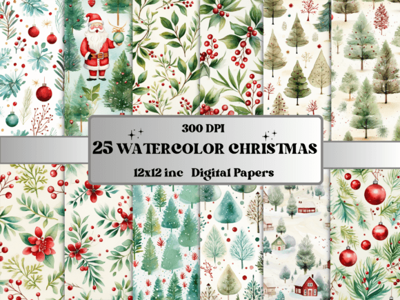 Watercolor Christmas Digital Paper Pack