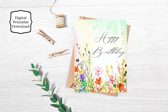 Watercolor Floral Corner Birthday Card — Printable