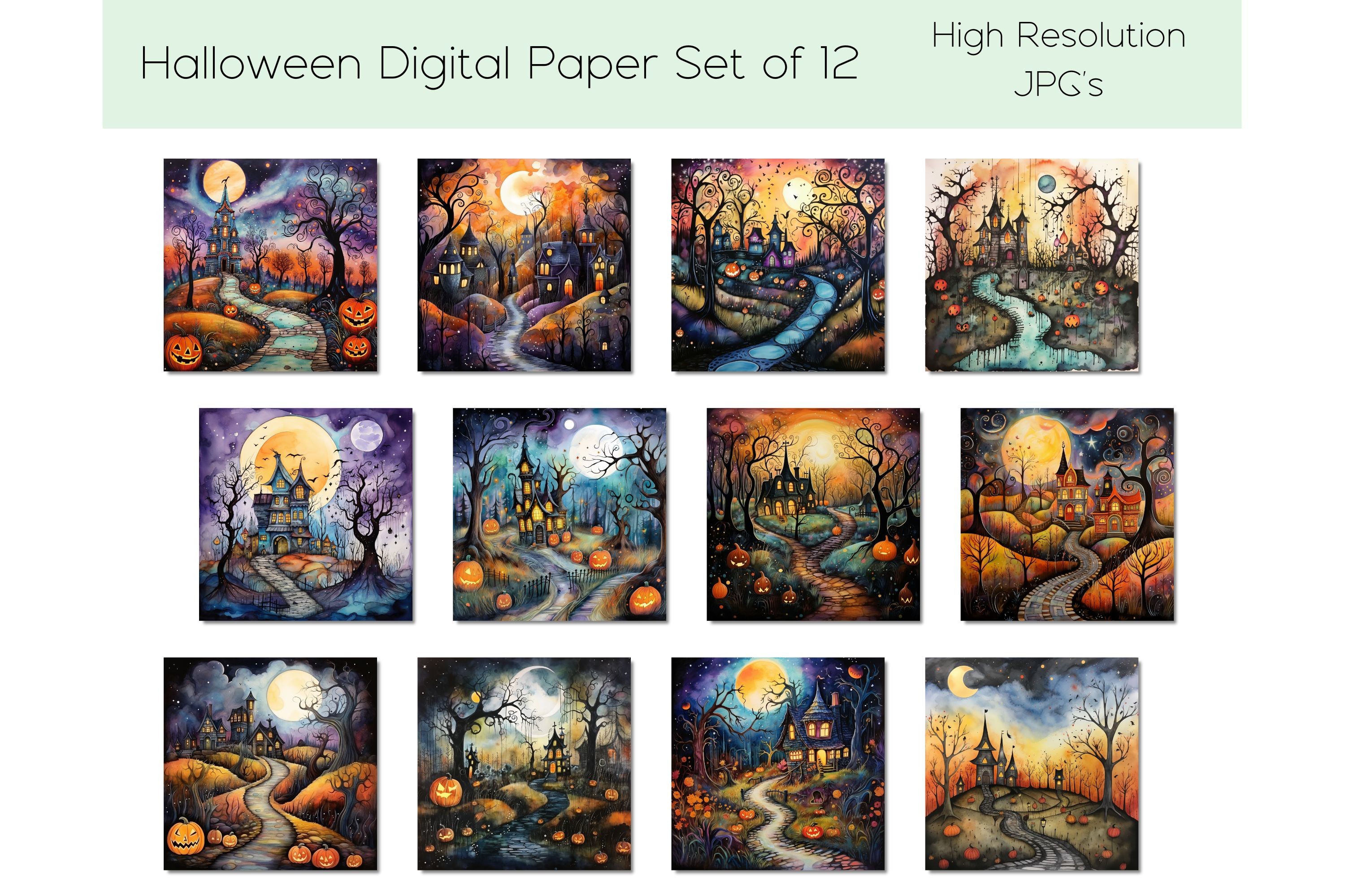 Fun Halloween Digital Paper Set of 12 Graphic by StellarMockups ...