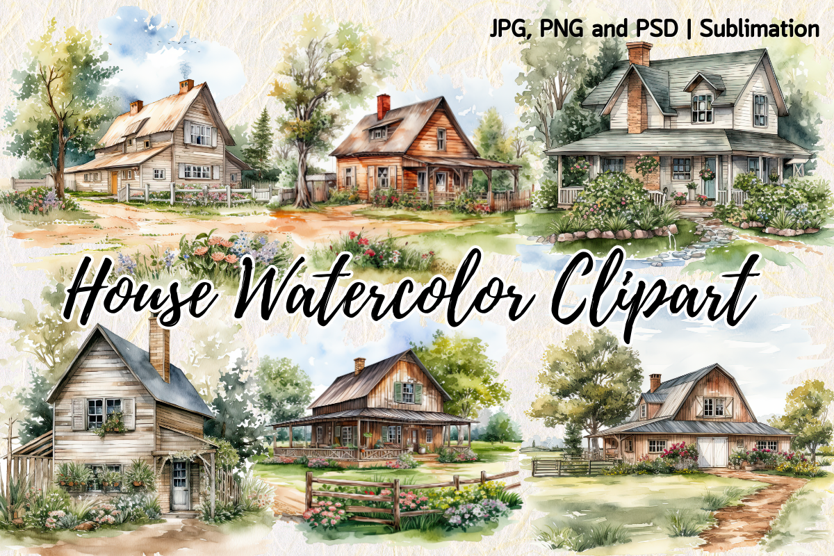 House Watercolor Clipart Graphic by SlinlaShop · Creative Fabrica