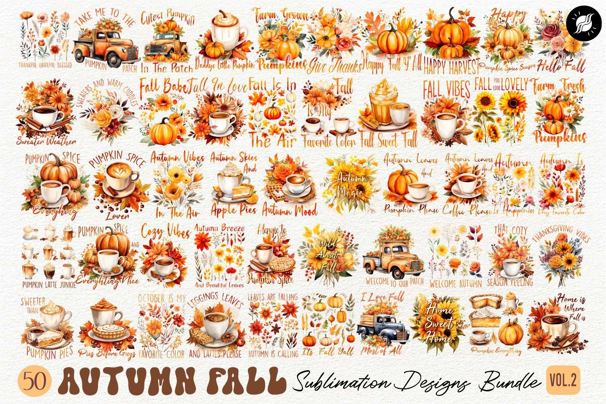 Autumn Fall Sublimation Designs Bundle Graphic by Universtock ...