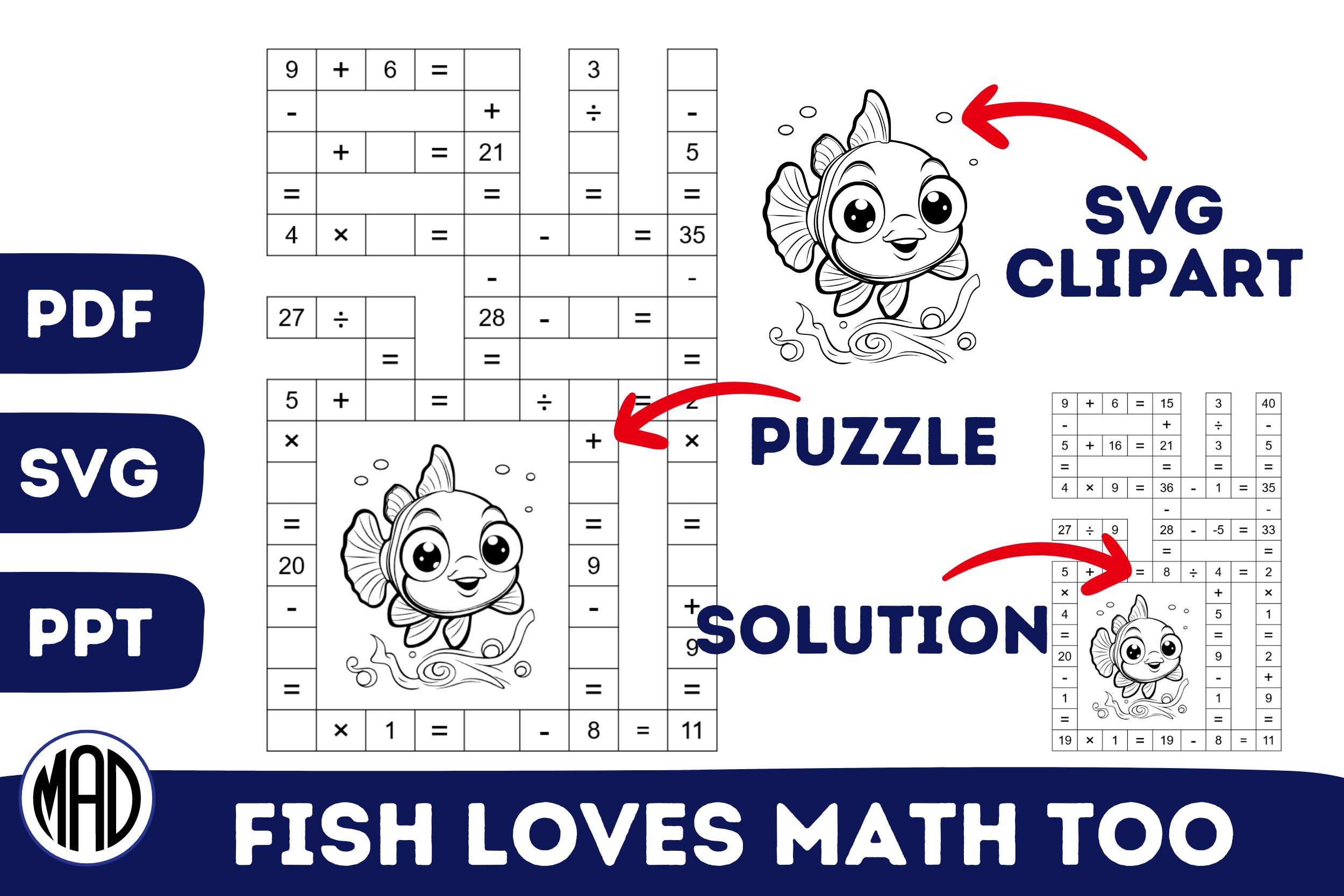 Fish That Loves Math - Cross Math Puzzle Graphic by Marina Art Design ...