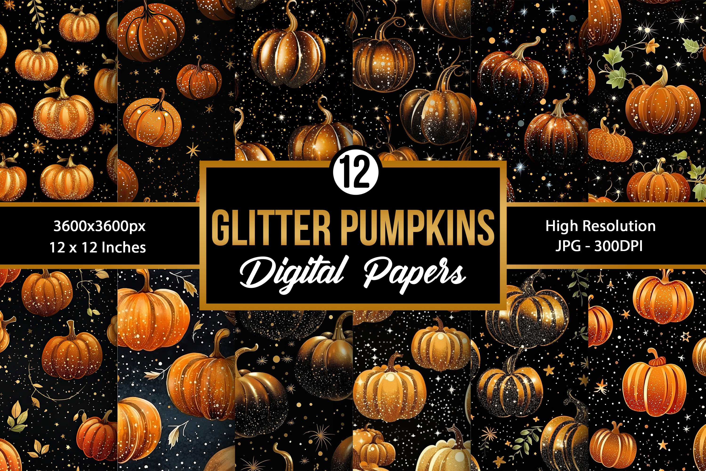 Glittery Pumpkins Pattern Digital Papers Graphic by Creative Store ...