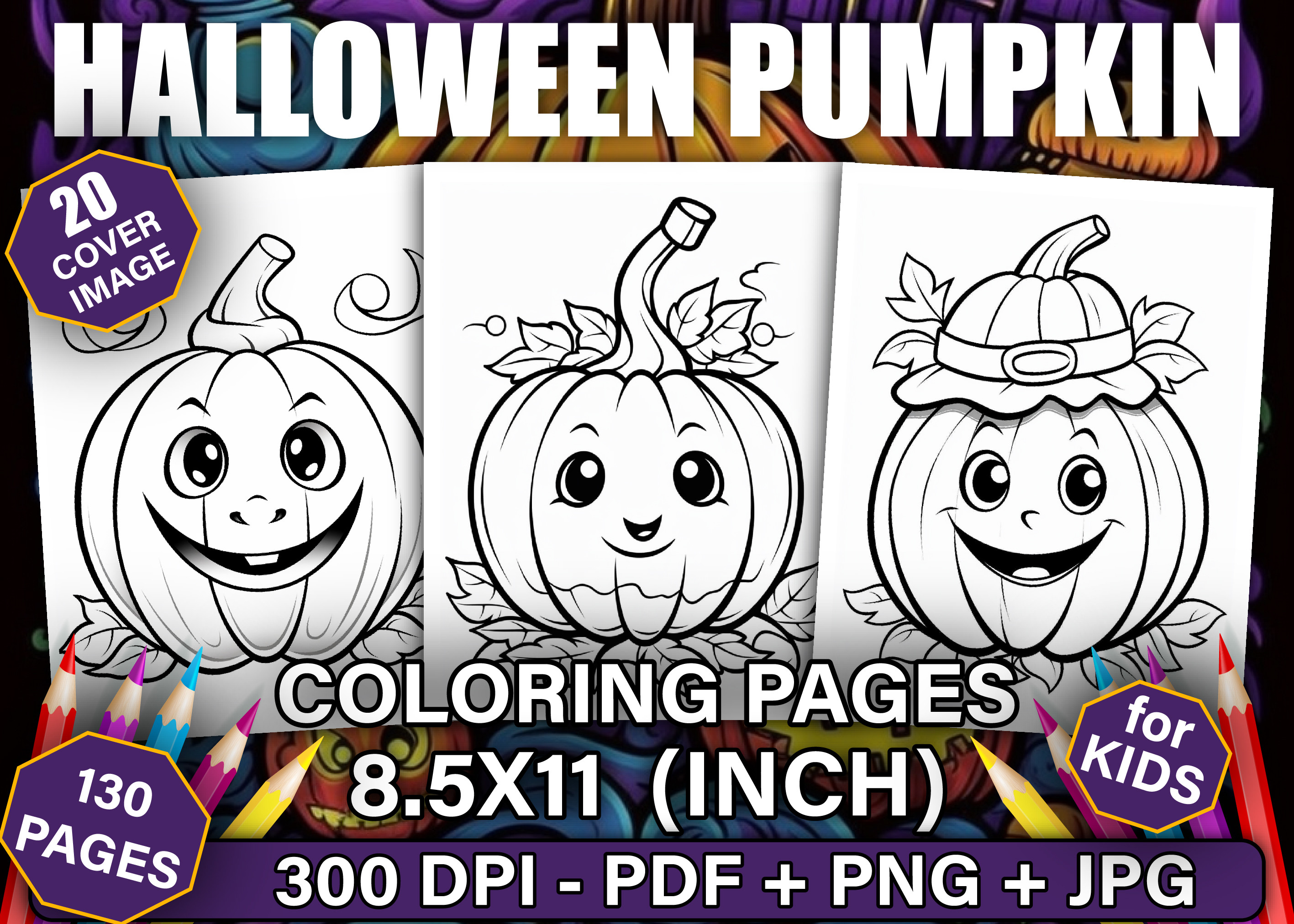 Halloween pumpkin coloring page with a smiling jack-o-lantern for kids