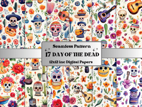 Watercolor Day of the Dead Digital Paper