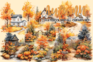 Watercolor Fall Scenery Clipart Graphic by sasikharn · Creative Fabrica