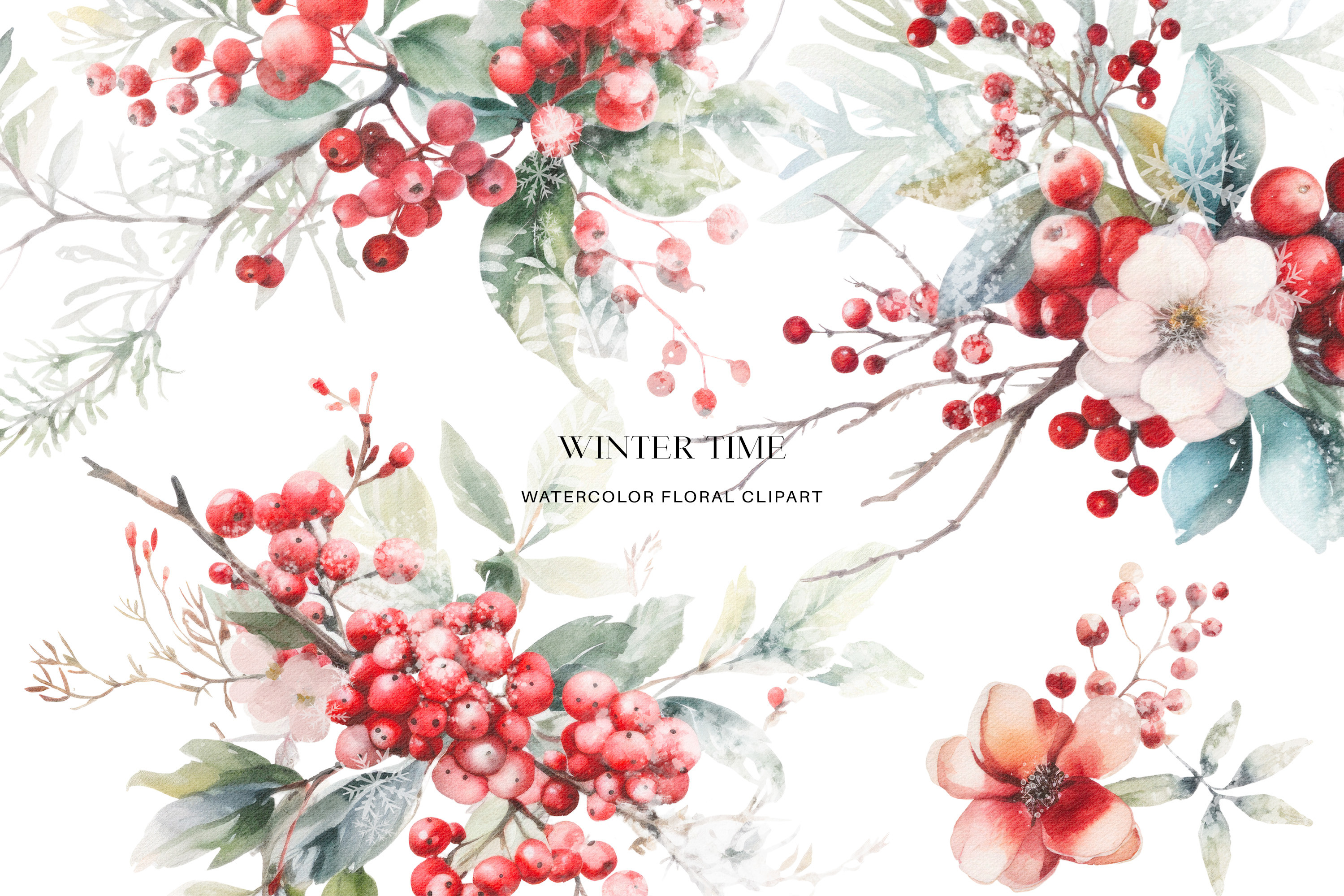 Winter Berry Clipart Christmas Watercolo - photo 1