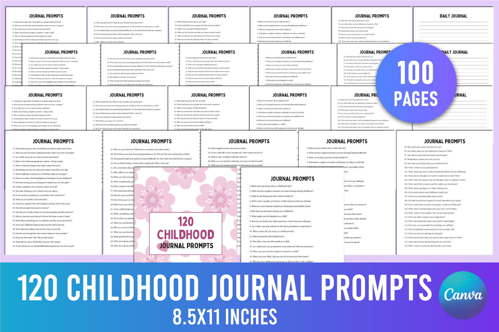 120 Childhood Journal Prompts for Canva Graphic by Shumaya · Creative ...
