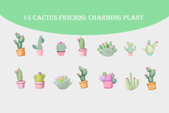 Cactus Friends Charming Plant Graphics Graphic by Catmama  Creative Fabrica