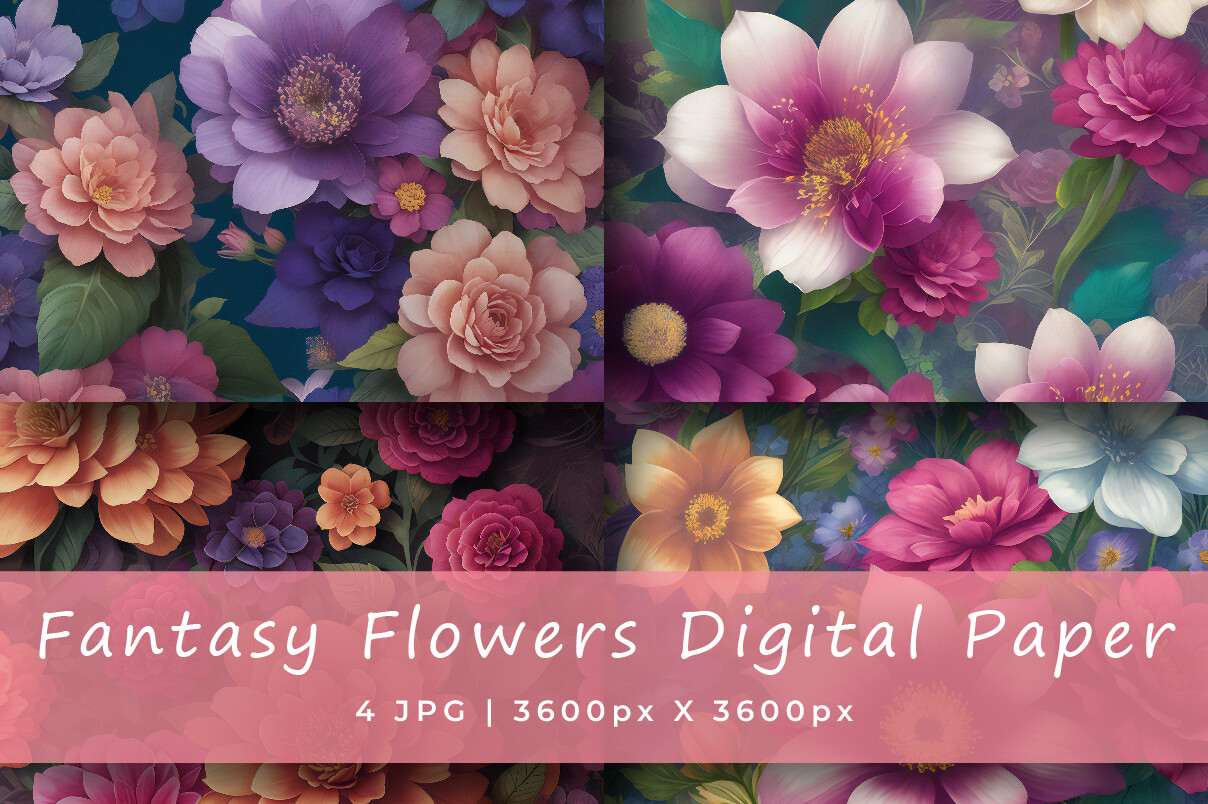 Fantasy Flowers Digital Paper Pattern Graphic by srempire · Creative ...