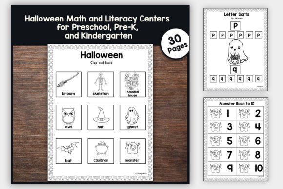 Halloween Math & Literacy Centers for K