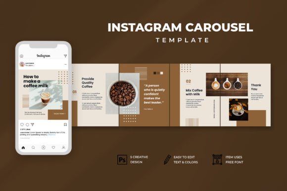 Preview of Instagram Carousel – Coffee Vlogger coffee shop social media template