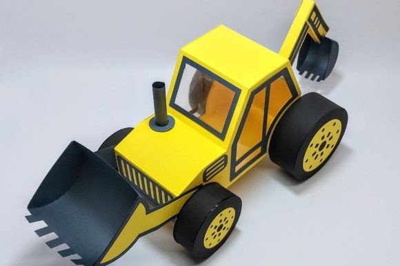 Backhoe Machine Paper toys 3D SVG Craft By 3D SVG Crafts