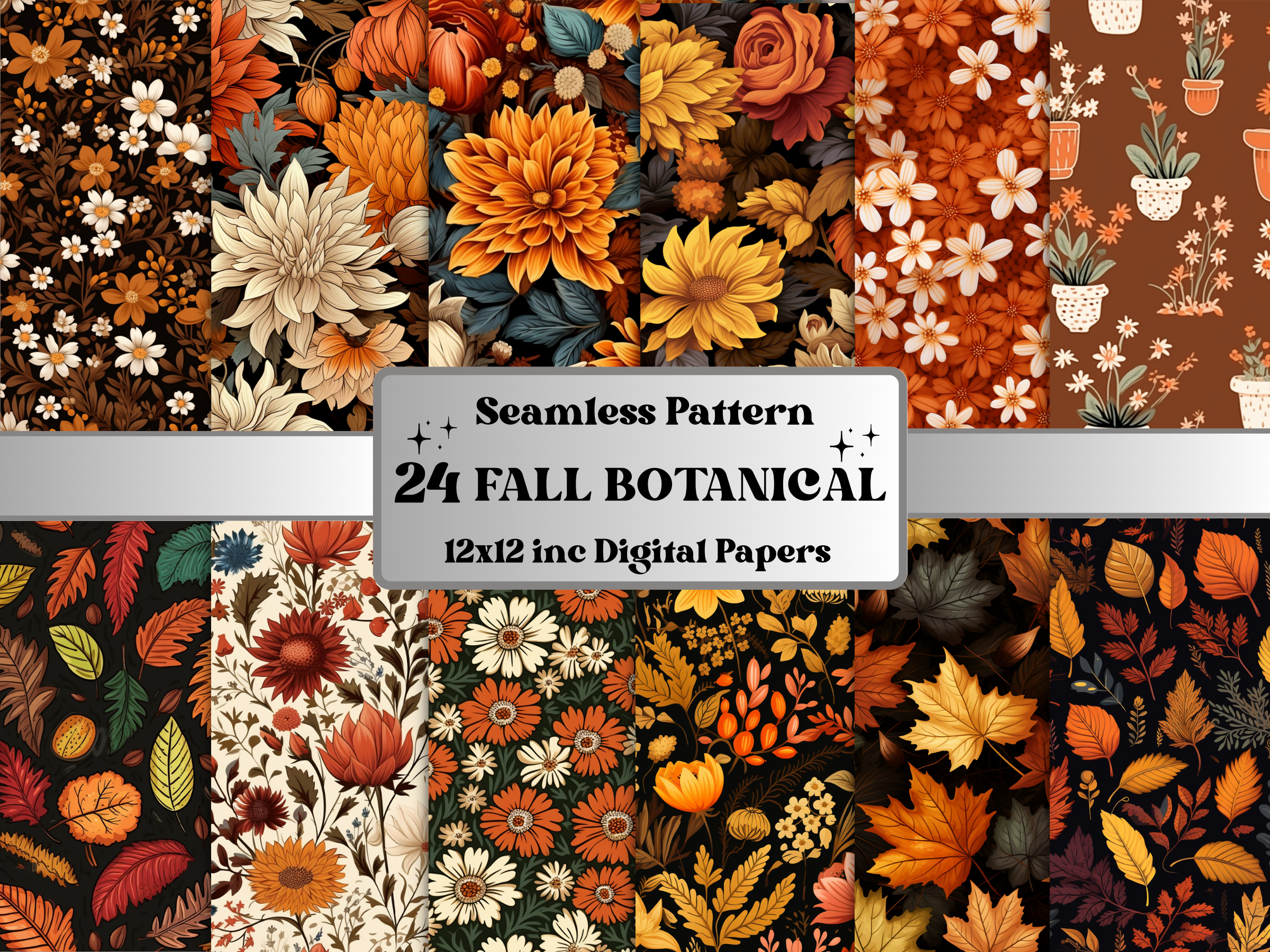 Fall Botanical Pattern Digital Paper Graphic by giraffecreativestudio ...