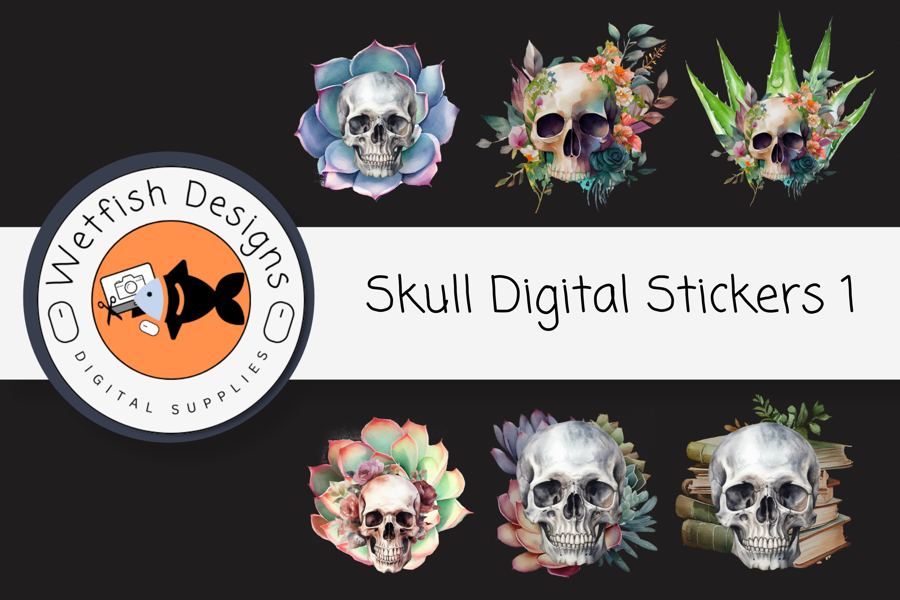 Skull Digital Planner Stickers Graphic by Wetfish Designs · Creative ...