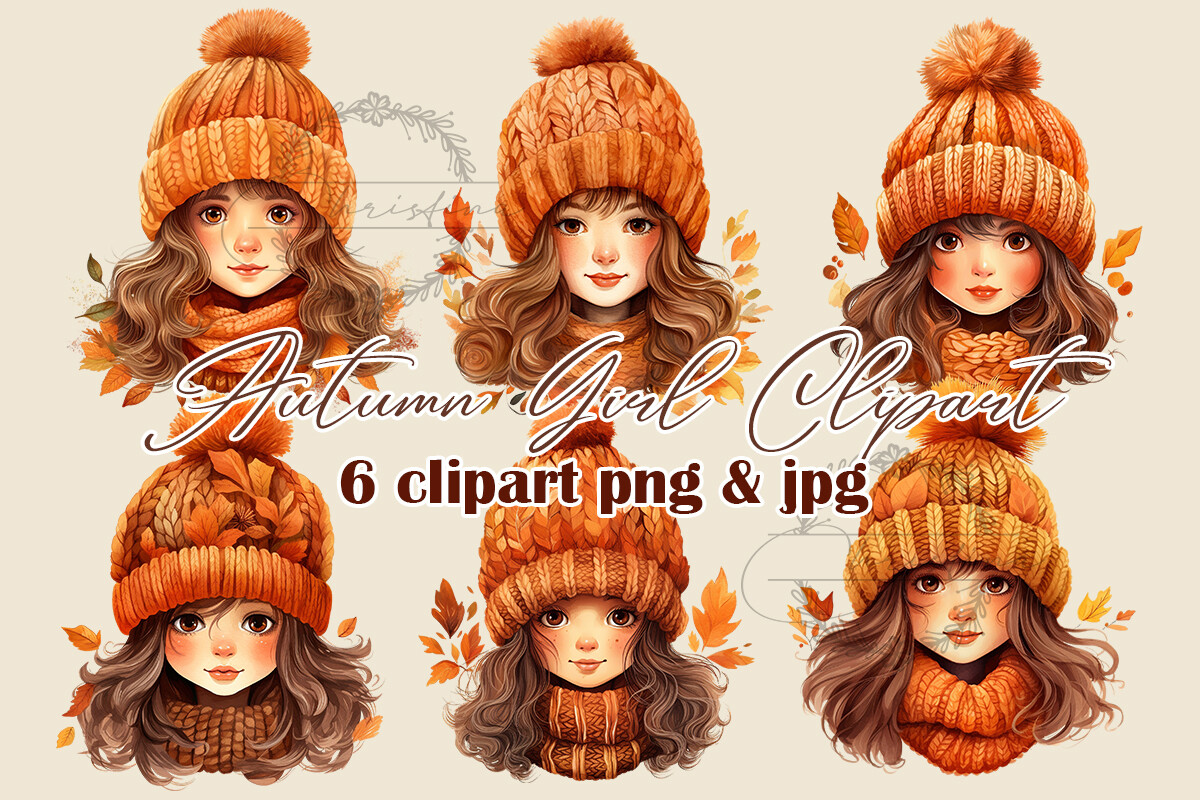 Watercolor Autumn Girl Clipart Graphic by christina.clipart