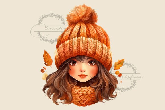 Watercolor Autumn Girl Clipart Graphic by christina.clipart