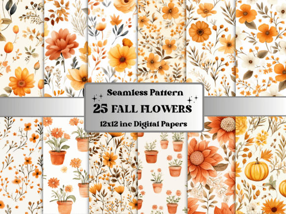 Watercolor Fall Flower Digital Paper
