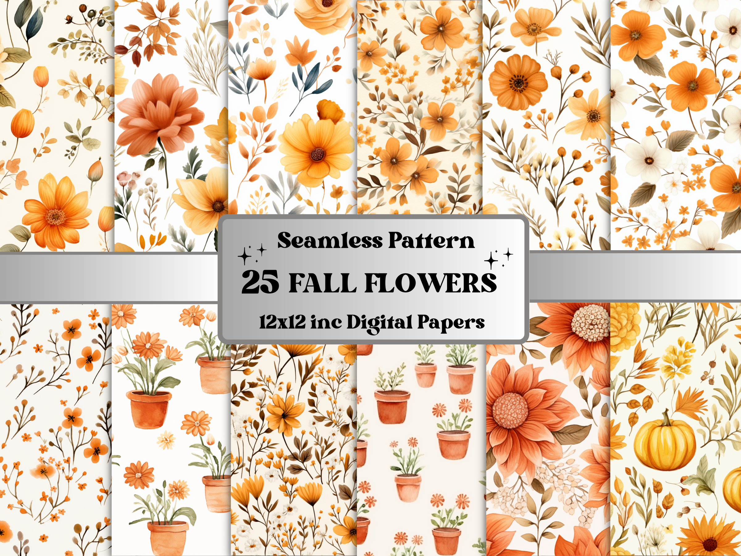 Watercolor Fall Flower Digital Paper