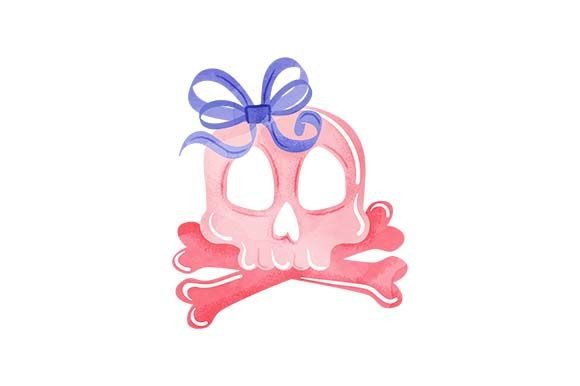 Pink Skull with Bow - Watercolor