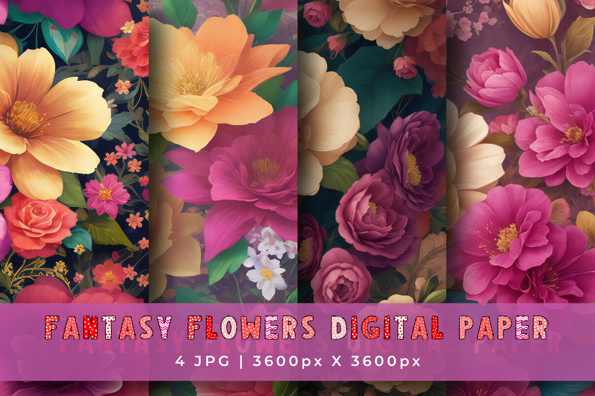 Fantasy Flowers Digital Background Set Graphic by srempire · Creative ...