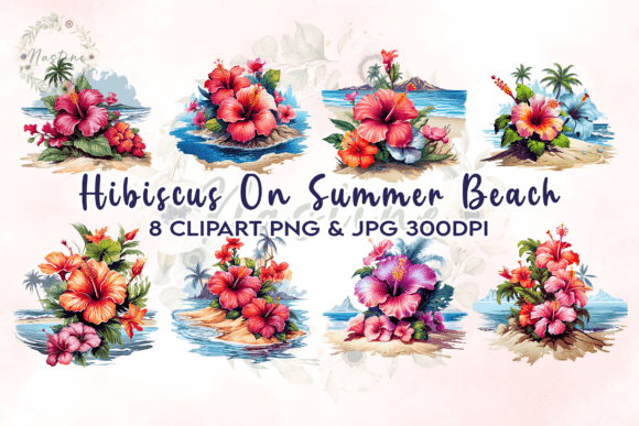 Hibiscus on Summer Beach Clipart Gráfico Artesanato Por Nastine