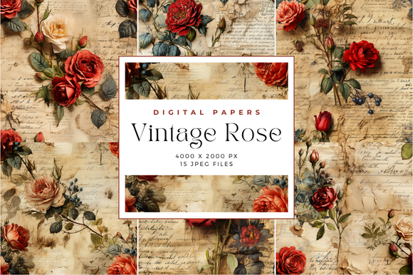 Vintage Rose Seamless Patterns Graphic by Cecily Arts · Creative Fabrica