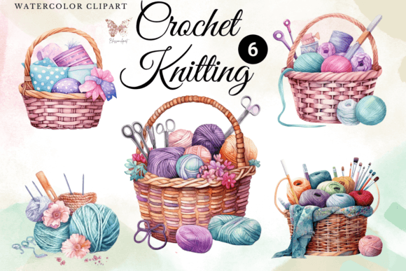 Crochet Knitting Watercolor Cliparts
